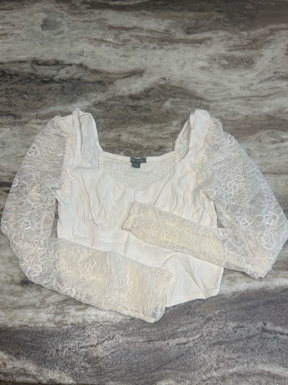 wild fable Cream Smocked Yoke Crop Top